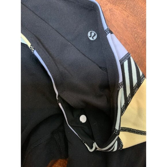 Lululemon Black Athletic Pants W/ Yellow, Blue & Green Striped Leggings, Size 4 - Picture 4 of 6